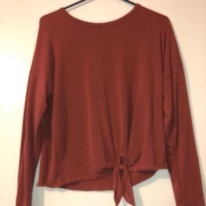 brown/red cropped tie shirt
